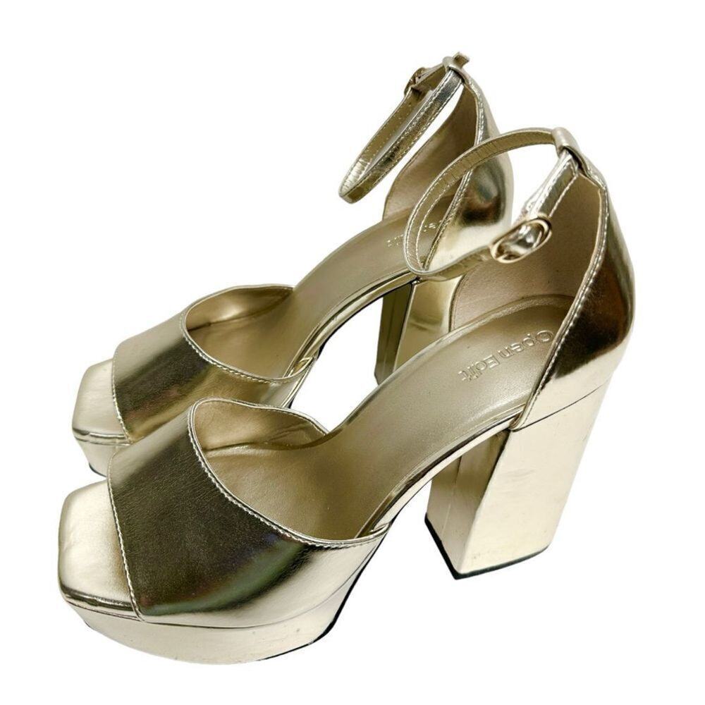 Open Edit Shoes Womens Size 9.5 Gold Kimber Ankle Strap‎ Platform Sandal